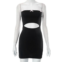 Hollow out bowknot solid backless tube cut out mini dress