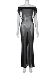Off shoulder mesh backless maxi dress