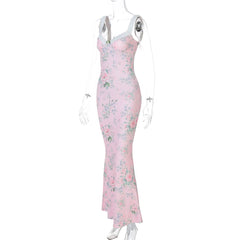 V neck flower print cami maxi dress