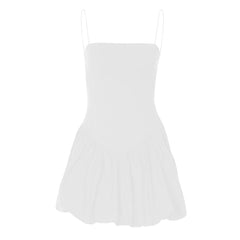 Ruched square neck solid cami mini dress