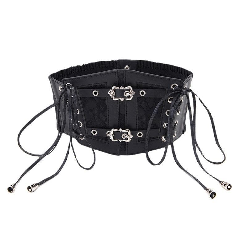 Lace up buckle ruffle contrast corset