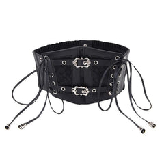 Lace up buckle ruffle contrast corset