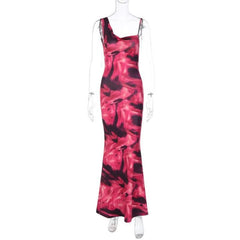 Contrast irregular cowl neck sleeveless backless maxi dress-final-sale