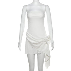 Flower applique ruched tube mini dress