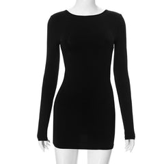 Long sleeve crewneck backless mini dress