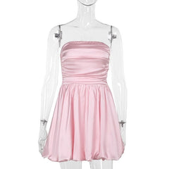 Ruched smocked solid backless tube mini dress