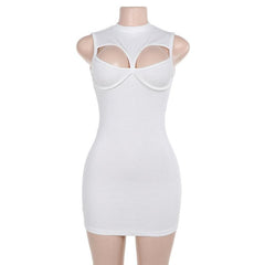 Crewneck sleeveless hollow out ribbed cut out mini dress