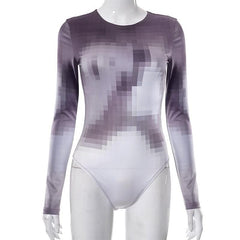 Mosaic print long sleeve crewneck contrast bodysuit-final-sale