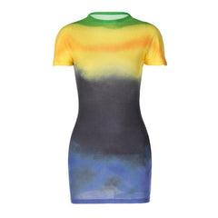 Tie dye contrast short sleeve crewneck mini dress- Final Sale-final-sale