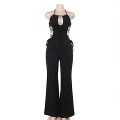 Halter hollow out self tie jumpsuit-final-sale
