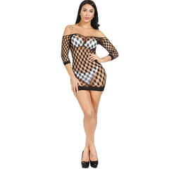 Long sleeve off shoulder net backless mini dress
