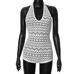 Halter lace hollow out see through backless romper
