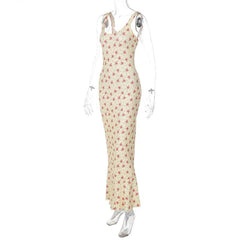 Flower print u neck cami maxi dress