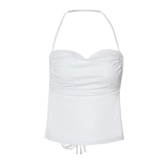 Halter cowl neck backless self tie solid top