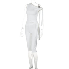 Off shoulder knotted medium rise pant set