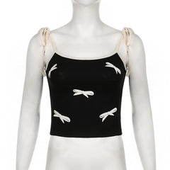 U neck bowknot pattern self tie cami top