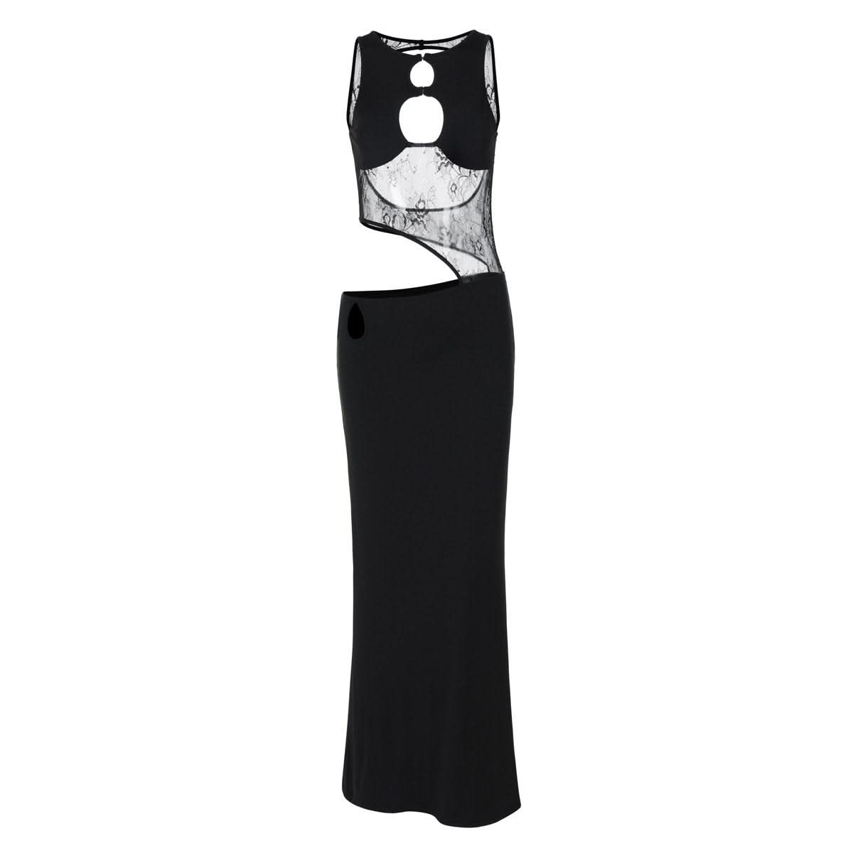 Sleeveless hollow out mesh cut out maxi dress
