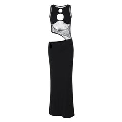 Sleeveless hollow out mesh cut out maxi dress