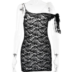 Lace contrast irregular self tie backless mini dress-final-sale