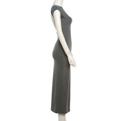 Cap sleeve solid backless maxi dress