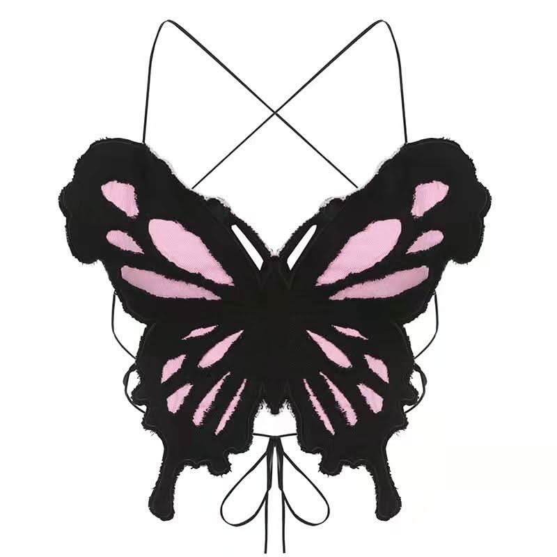 Butterfly pattern backless corss back cami top