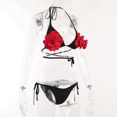 Halter self tie contrast flower applique cross back pant set-final-sale