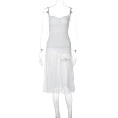 Lace ruched see through cami midi dress