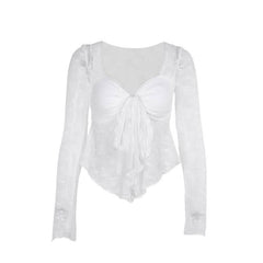 Long sleeve knotted flower pattern top