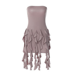 Ruffle backless sleeveless solid tube mini dress