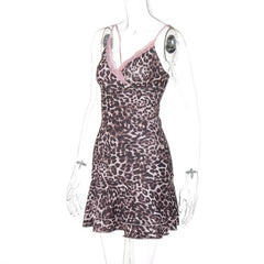Leopard print v neck lace hem cami mini dress