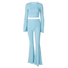 Long flared sleeve crewneck ribbed pant set