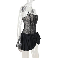 U neck corset lace patchwork tube mini dress