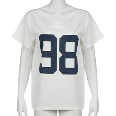 Short sleeve round neck "98" print top