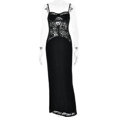 Button slit zip-up solid lace low cut maxi dress-final-sale