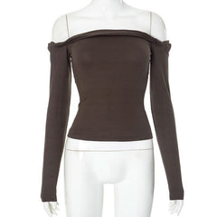 Off shoulder long sleeve backless solid top