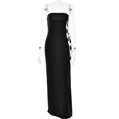 Bowknot contrast slit irregular backless tube maxi dress - Final Sale