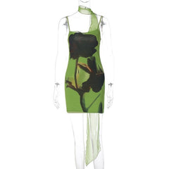 U neck print cami mini dress