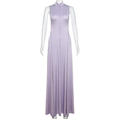 High neck stitch halter backless solid maxi dress