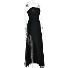 Slit ruched backless irregular tube maxi dress