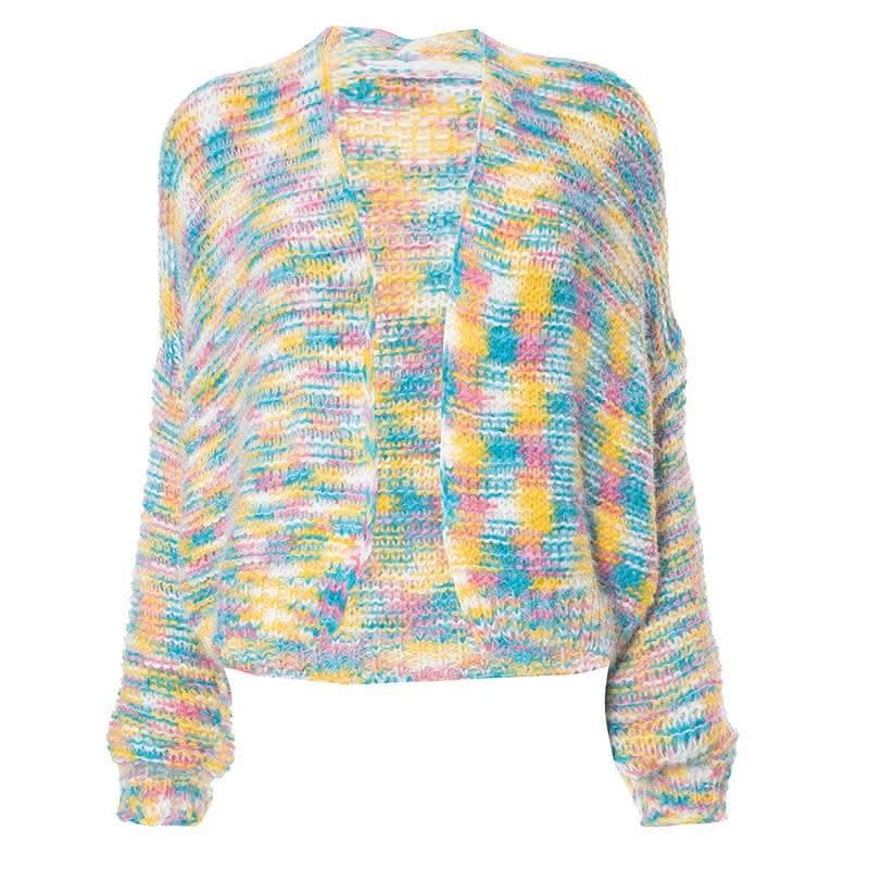Knitted long sleeve contrast coat top-final-sale