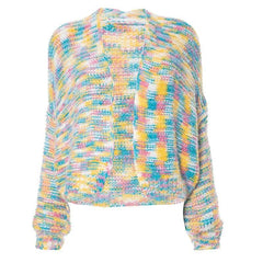 Knitted long sleeve contrast coat top-final-sale