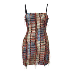 Mesh ruffle stitch contrast textured cami mini dress-final-sale