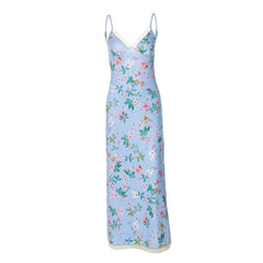 Print v neck lace hem knotted cami maxi dress