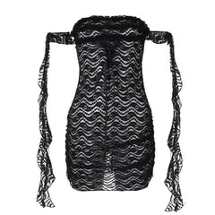 Off shoulder ruffle lace bowknot see through mini dress-final-sale