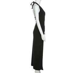 V neck hollow out ring slit solid cut out maxi dress