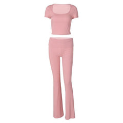Short sleeve u neck ribbed solid pant set