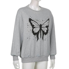Long sleeve crewneck butterfly pattern top