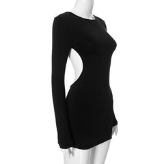 Long sleeve crewneck backless mini dress