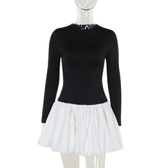 Long sleeve crewneck patchwork mini dress