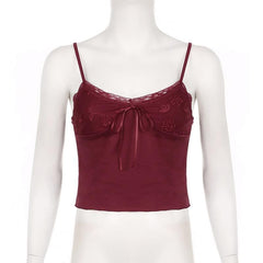 Lace patchwork bowknot backless cami top